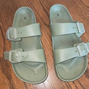 Shade & Shore Green Double Buckle Sandals